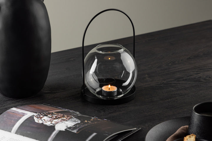Venture Home Flora Lantern -  Black/Clear Glass -  H22*14cm