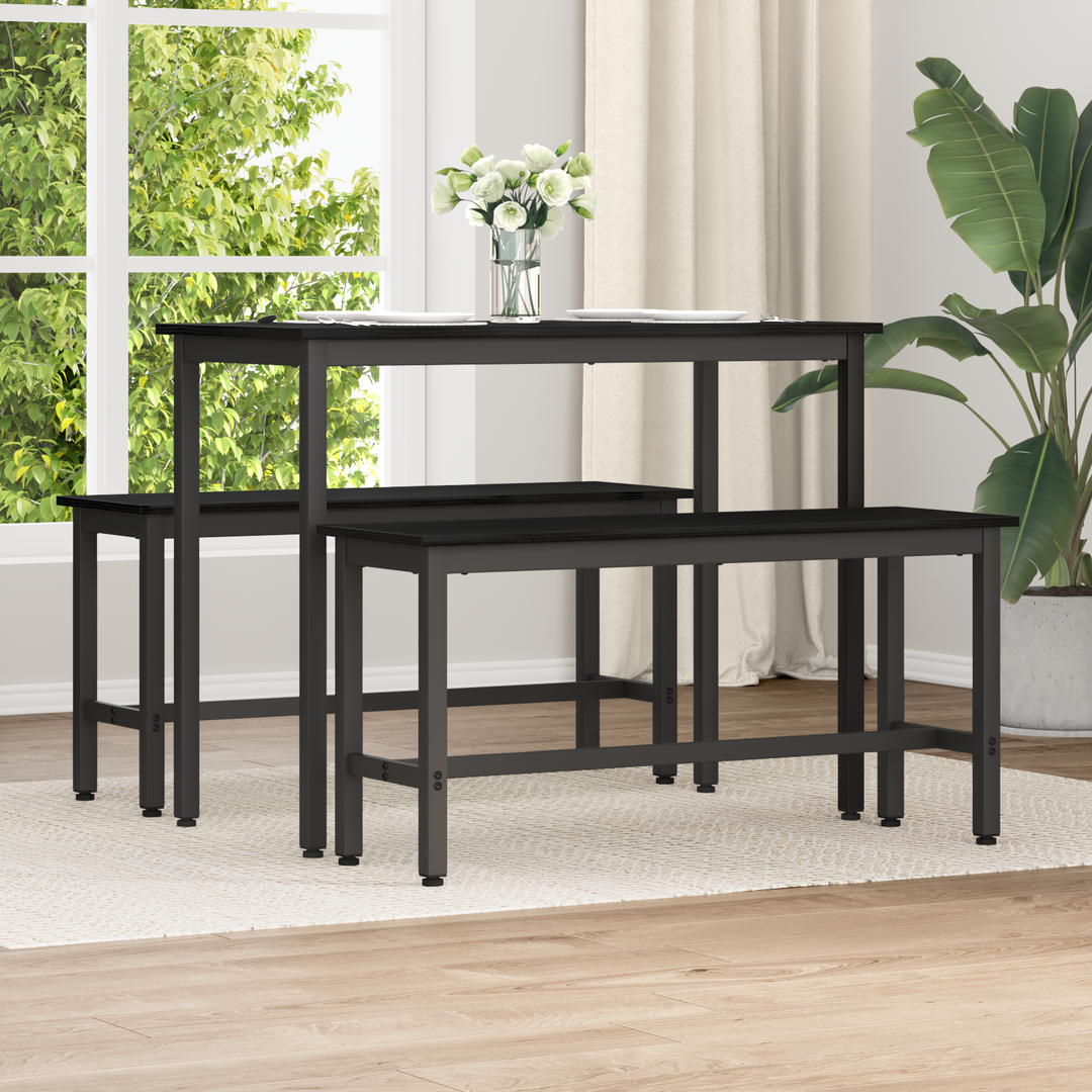 Spisebænk Sort eg 100 x 32,5 x 48,5 cm Ingeniørtræ og stål