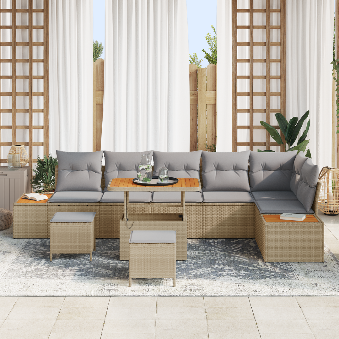 Havesofa Sæt med pude 9 pcs Beige og lys grå