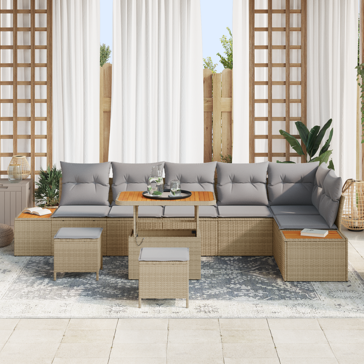 Havesofa Sæt med pude 9 pcs Beige og lys grå