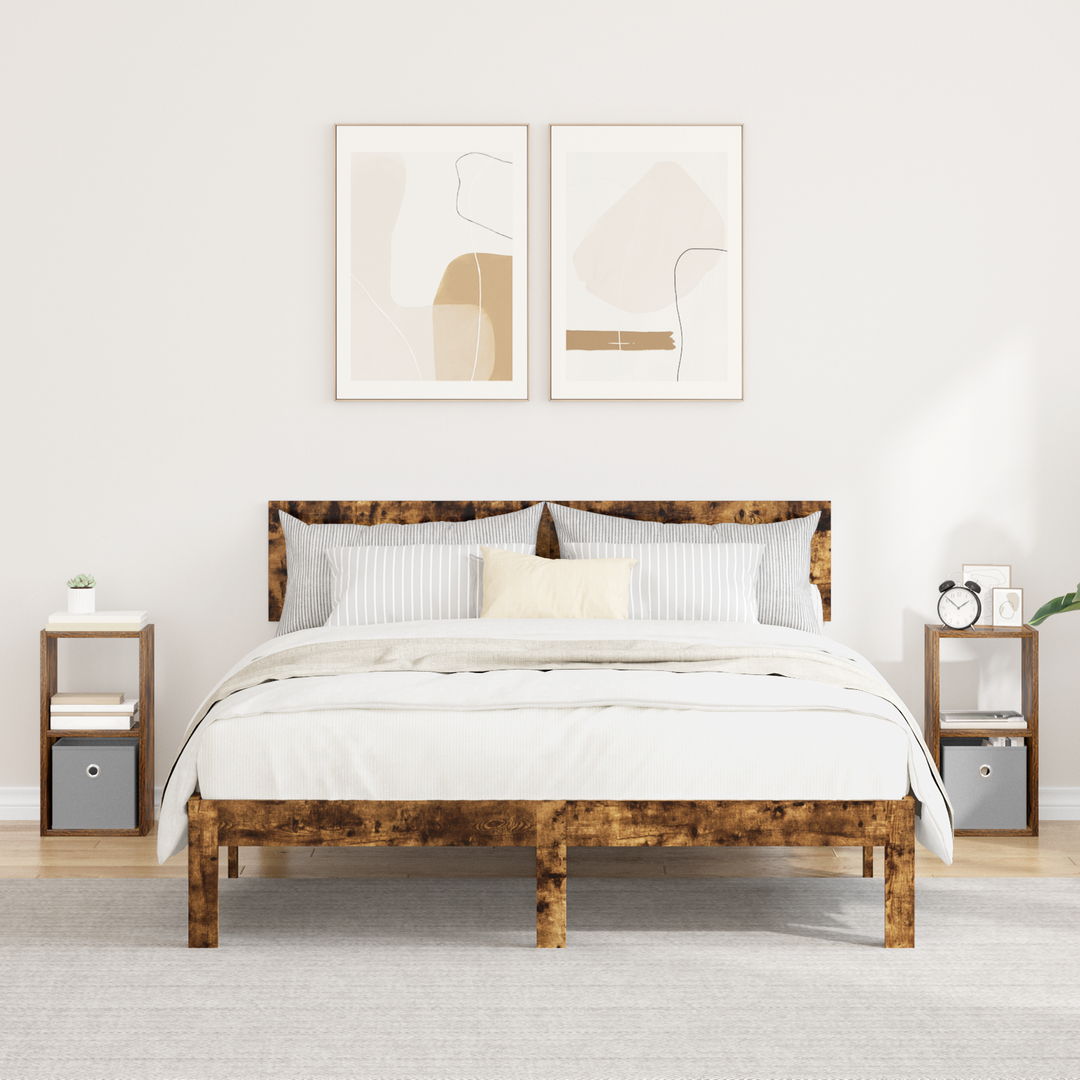 Sengebord 2 pcs Røget eg 25,5 x 22 x 49,5 cm Konstrueret træ