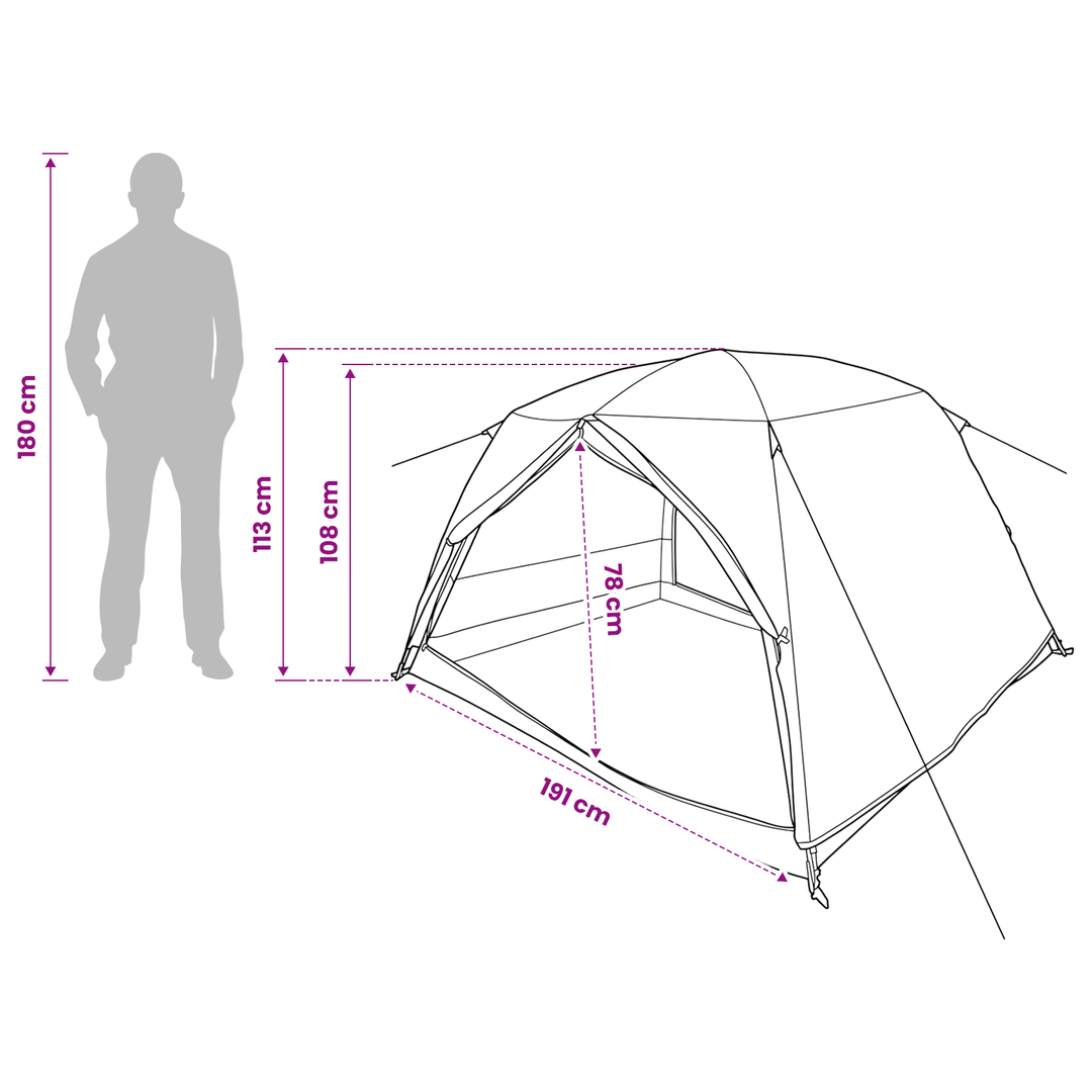 Backpacking Telt Blå 2-personers 185T Polyester med PU Coating