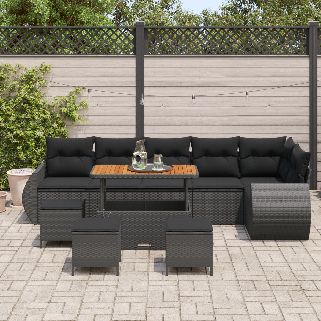 Havesofa Sæt med pude med opbevaring 10 pcs Sort Poly Rattan