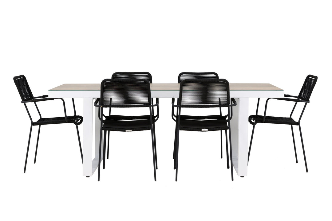 Venture Home Merlo Dining Table - White/Whitewash +Lindos Armchair - Black Alu / Black Rope _6