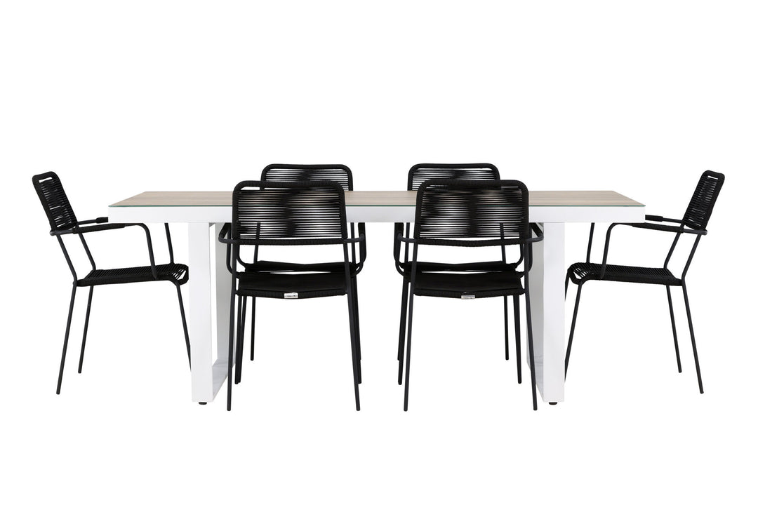 Venture Home Merlo Dining Table - White/Whitewash +Lindos Armchair - Black Alu / Black Rope _6