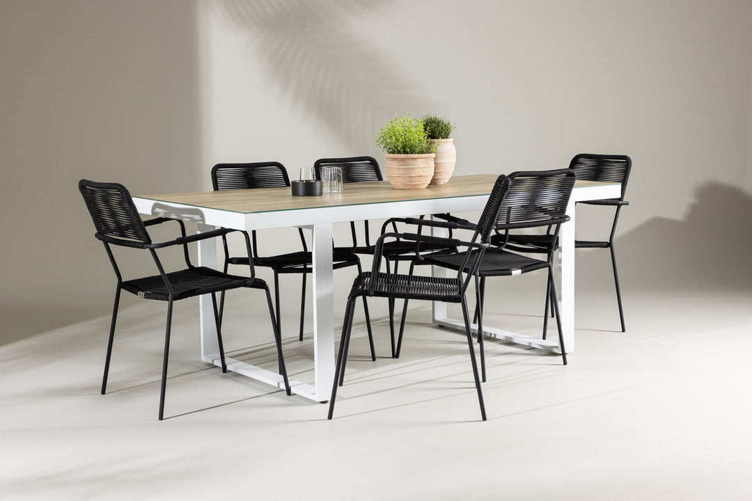 Venture Home Merlo Dining Table - White/Whitewash +Lindos Armchair - Black Alu / Black Rope _6