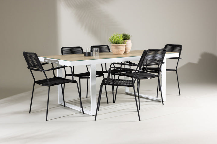 Venture Home Merlo Dining Table - White/Whitewash +Lindos Armchair - Black Alu / Black Rope _6