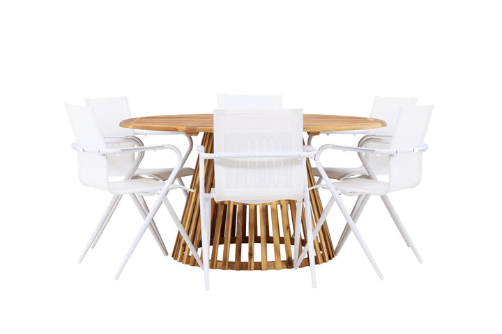 Venture Home Tucumán Dining Table - Acacia ø120 +Alina Dining Chair - white Alu / White Textilene _6