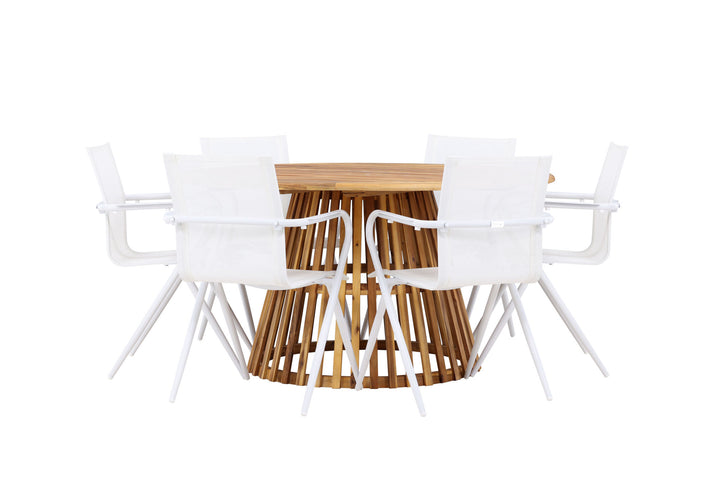 Venture Home Tucumán Dining Table - Acacia ø120 +Alina Dining Chair - white Alu / White Textilene _6