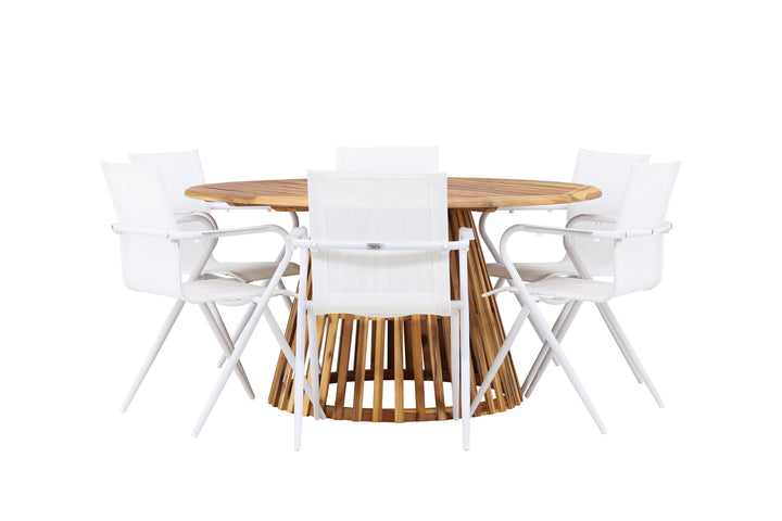 Venture Home Tucumán Dining Table - Acacia ø120 +Alina Dining Chair - white Alu / White Textilene _6