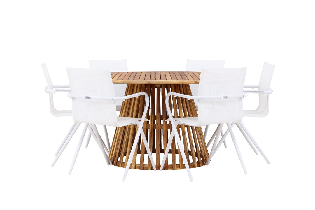Venture Home Tucumán Dining Table - Acacia ø120 +Alina Dining Chair - white Alu / White Textilene _6