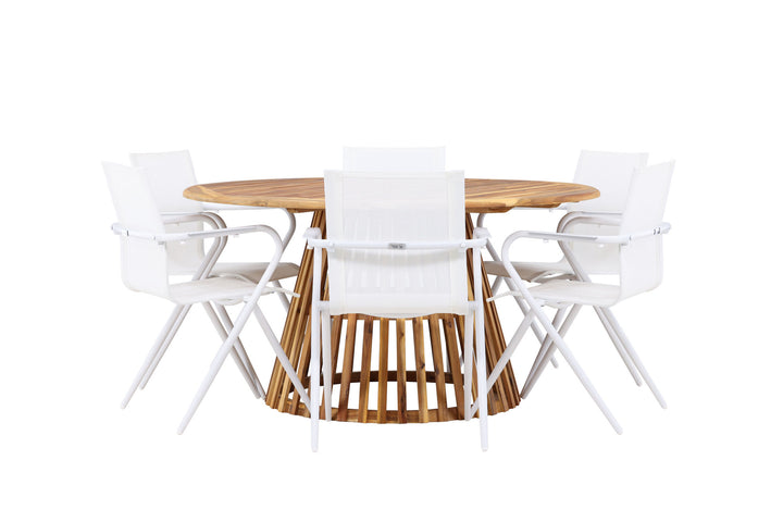 Venture Home Tucumán Dining Table - Acacia ø120 +Alina Dining Chair - white Alu / White Textilene _6