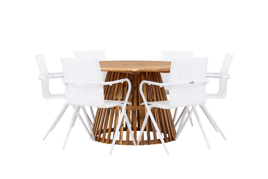 Venture Home Tucumán Dining Table - Acacia ø120 +Alina Dining Chair - white Alu / White Textilene _6