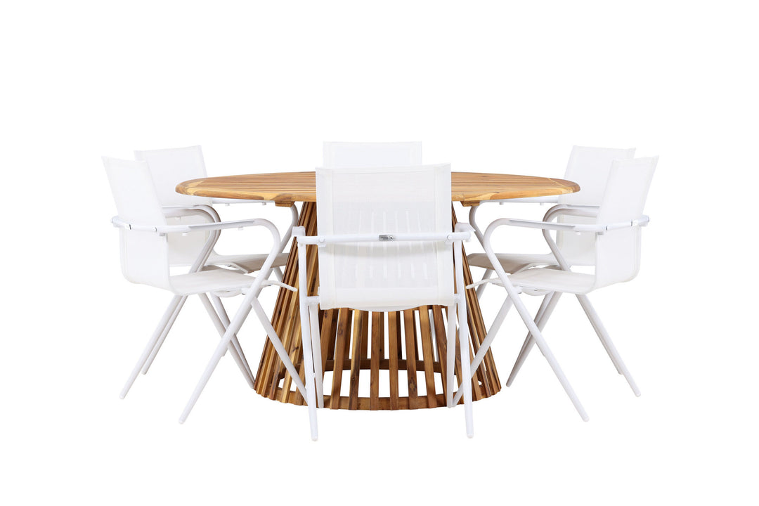 Venture Home Tucumán Dining Table - Acacia ø120 +Alina Dining Chair - white Alu / White Textilene _6