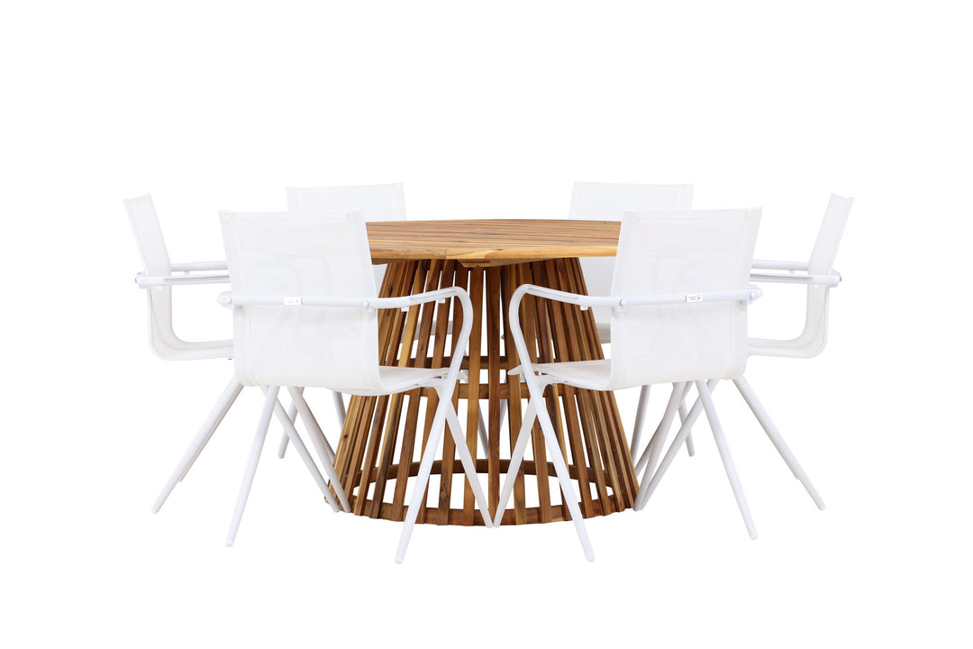 Venture Home Tucumán Dining Table - Acacia ø120 +Alina Dining Chair - white Alu / White Textilene _6