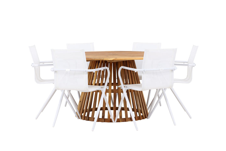 Venture Home Tucumán Dining Table - Acacia ø120 +Alina Dining Chair - white Alu / White Textilene _6