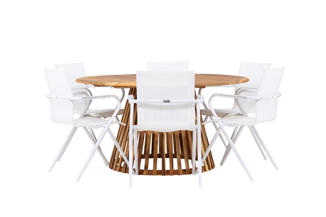 Venture Home Tucumán Dining Table - Acacia ø120 +Alina Dining Chair - white Alu / White Textilene _6