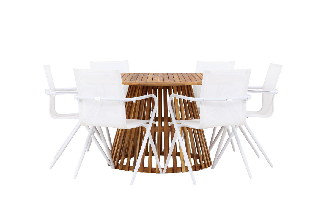 Venture Home Tucumán Dining Table - Acacia ø120 +Alina Dining Chair - white Alu / White Textilene _6