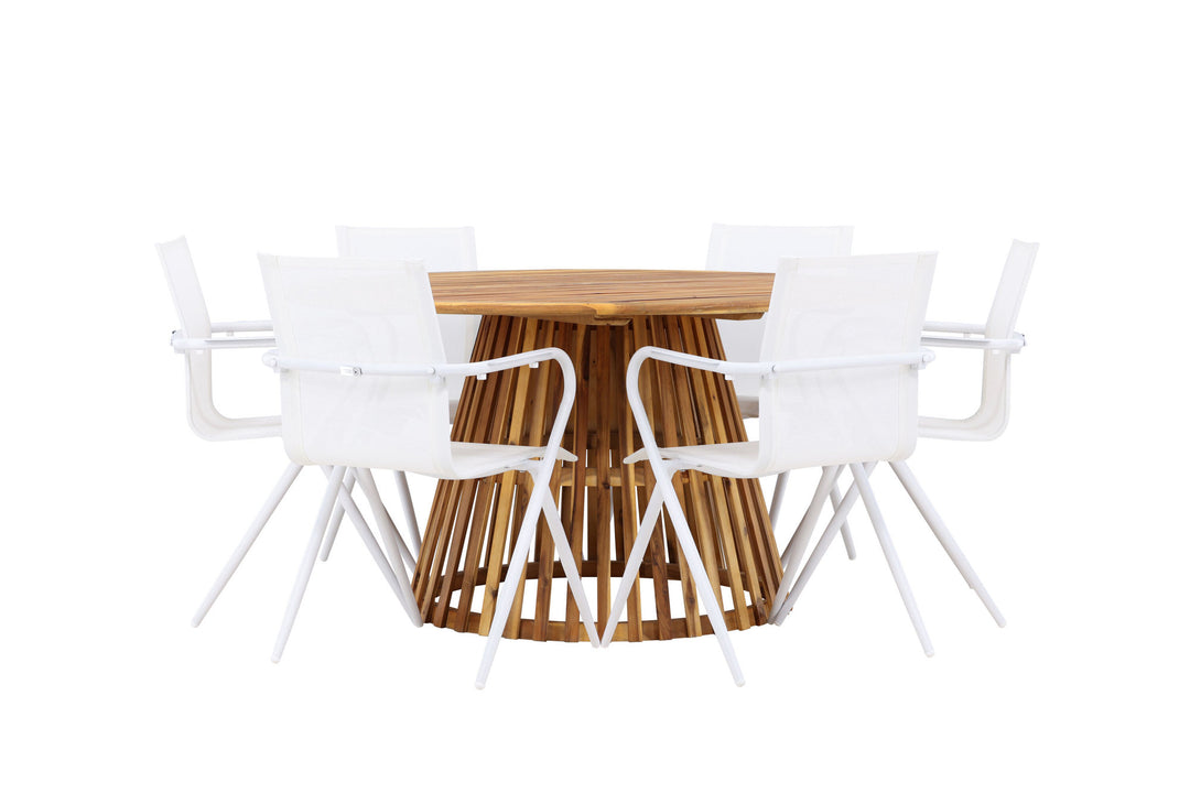 Venture Home Tucumán Dining Table - Acacia ø120 +Alina Dining Chair - white Alu / White Textilene _6