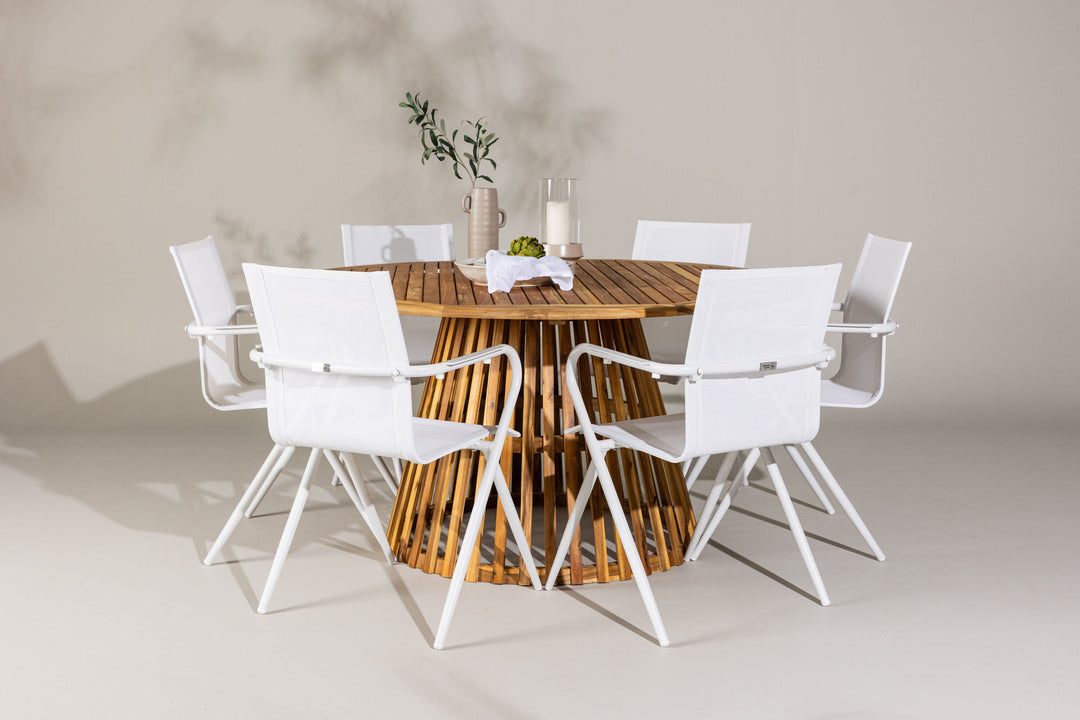 Venture Home Tucumán Dining Table - Acacia ø120 +Alina Dining Chair - white Alu / White Textilene _6