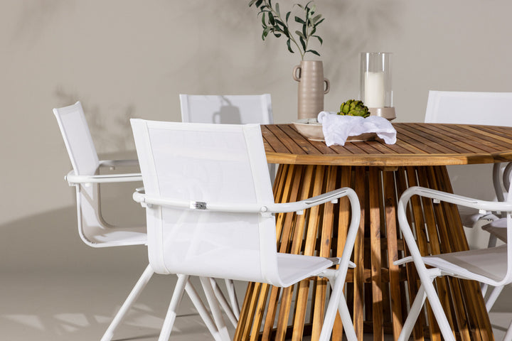 Venture Home Tucumán Dining Table - Acacia ø120 +Alina Dining Chair - white Alu / White Textilene _6