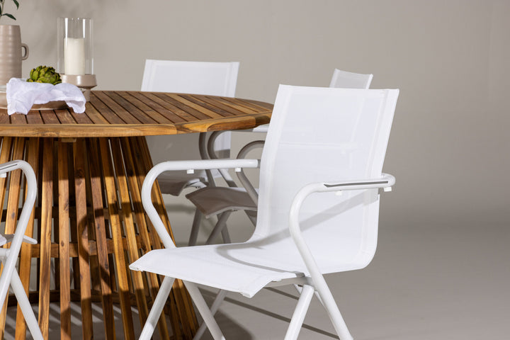 Venture Home Tucumán Dining Table - Acacia ø120 +Alina Dining Chair - white Alu / White Textilene _6