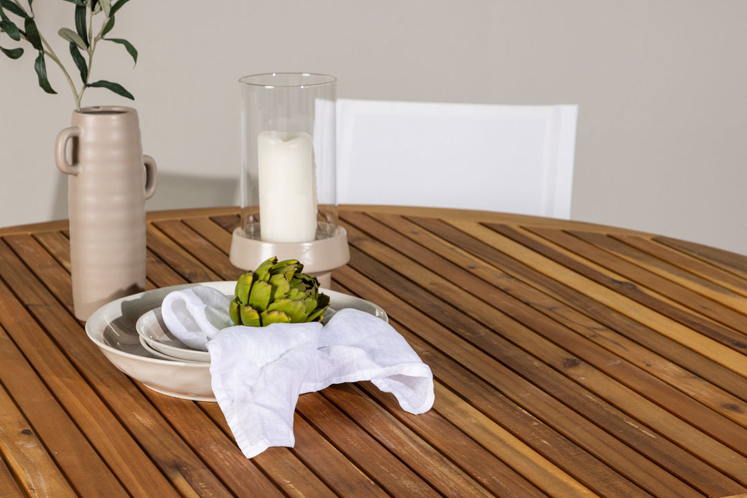Venture Home Tucumán Dining Table - Acacia ø120 +Alina Dining Chair - white Alu / White Textilene _6