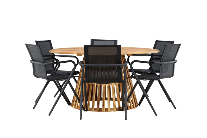 Venture Home Tucumán Dining Table - Acacia ø120 +Alina Dining Chair - Black Alu / Black Textilene _6