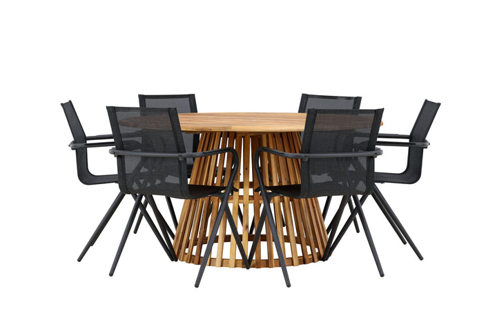 Venture Home Tucumán Dining Table - Acacia ø120 +Alina Dining Chair - Black Alu / Black Textilene _6