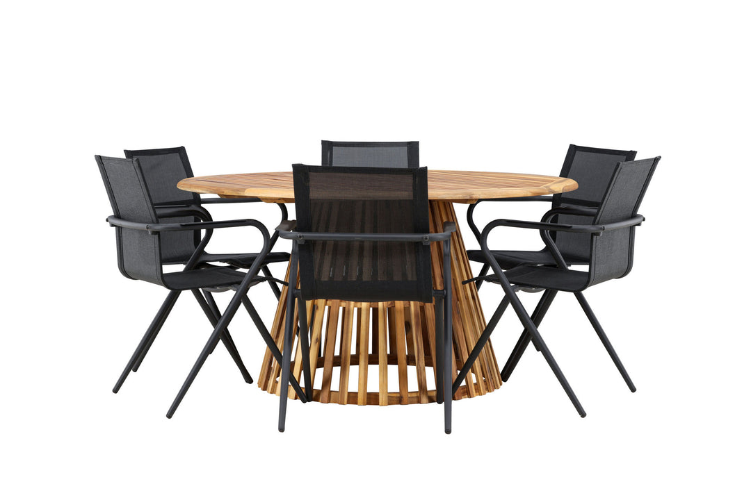 Venture Home Tucumán Dining Table - Acacia ø120 +Alina Dining Chair - Black Alu / Black Textilene _6