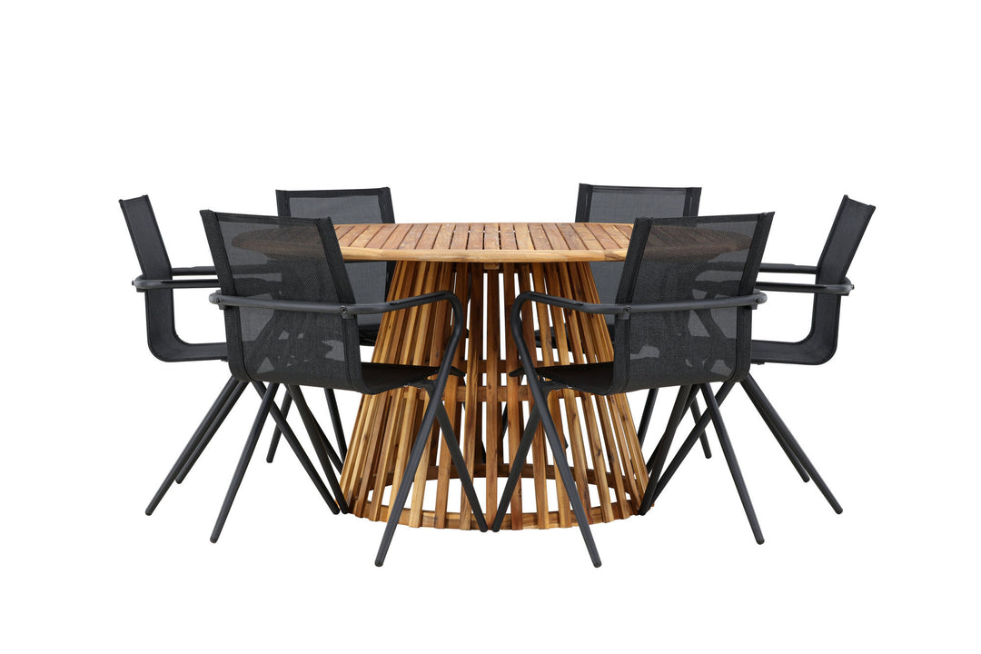 Venture Home Tucumán Dining Table - Acacia ø120 +Alina Dining Chair - Black Alu / Black Textilene _6