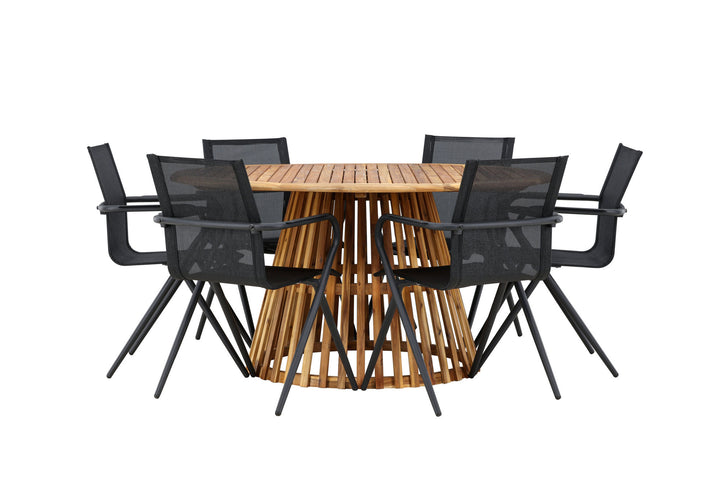 Venture Home Tucumán Dining Table - Acacia ø120 +Alina Dining Chair - Black Alu / Black Textilene _6