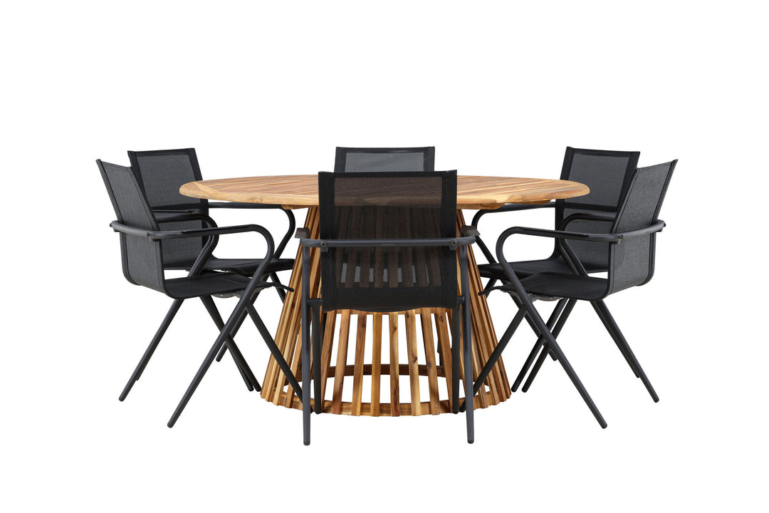 Venture Home Tucumán Dining Table - Acacia ø120 +Alina Dining Chair - Black Alu / Black Textilene _6