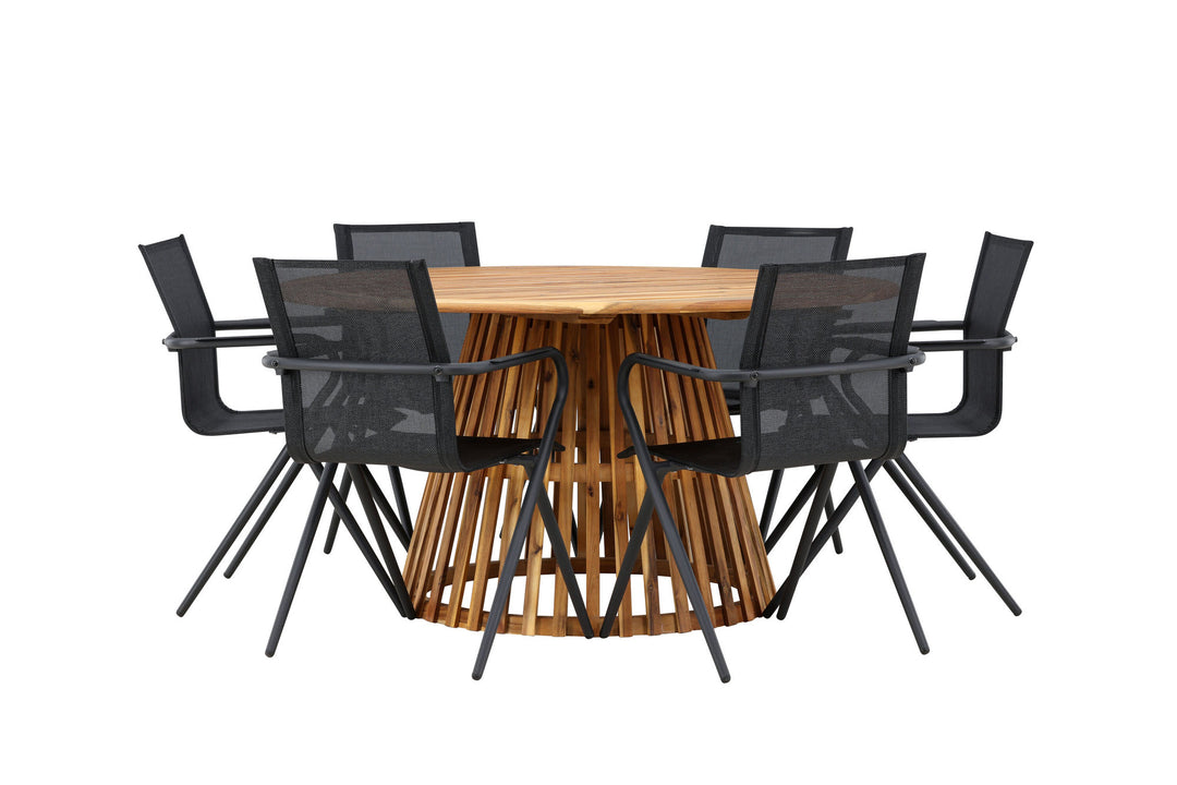 Venture Home Tucumán Dining Table - Acacia ø120 +Alina Dining Chair - Black Alu / Black Textilene _6