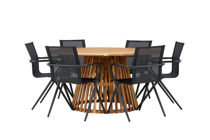 Venture Home Tucumán Dining Table - Acacia ø120 +Alina Dining Chair - Black Alu / Black Textilene _6