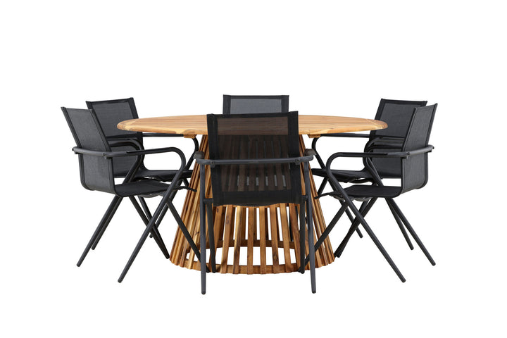 Venture Home Tucumán Dining Table - Acacia ø120 +Alina Dining Chair - Black Alu / Black Textilene _6