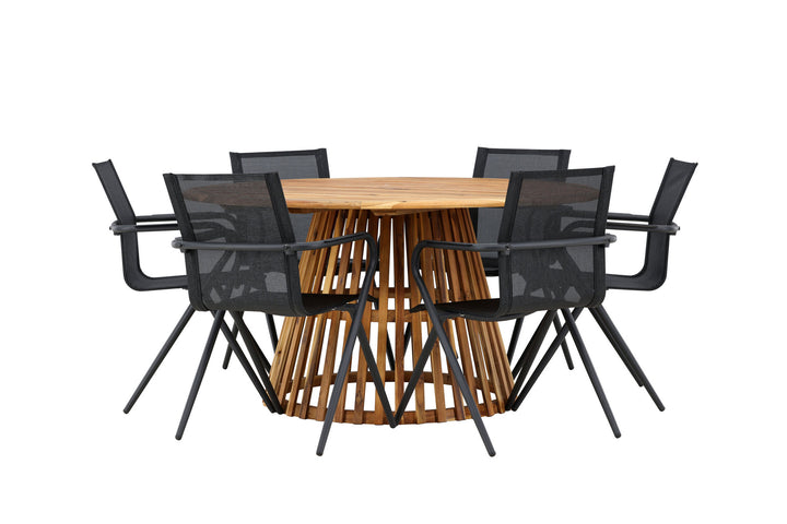 Venture Home Tucumán Dining Table - Acacia ø120 +Alina Dining Chair - Black Alu / Black Textilene _6
