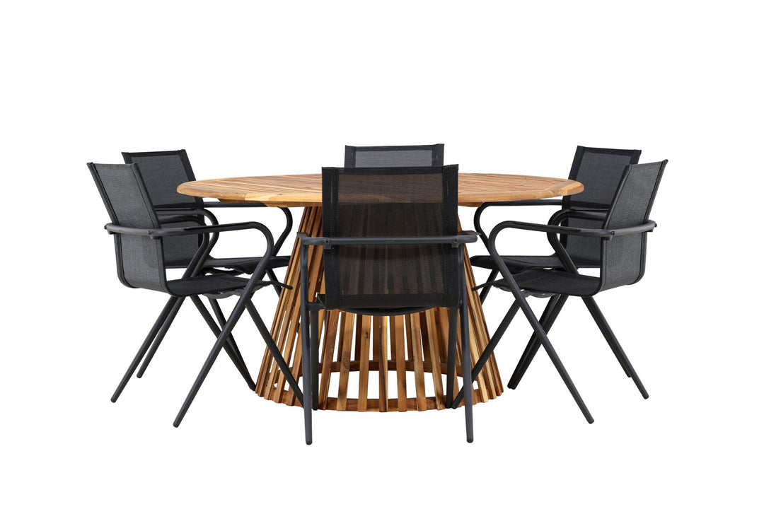 Venture Home Tucumán Dining Table - Acacia ø120 +Alina Dining Chair - Black Alu / Black Textilene _6
