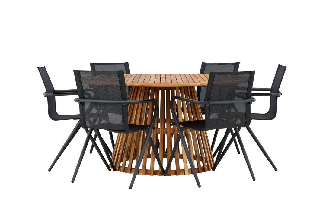 Venture Home Tucumán Dining Table - Acacia ø120 +Alina Dining Chair - Black Alu / Black Textilene _6