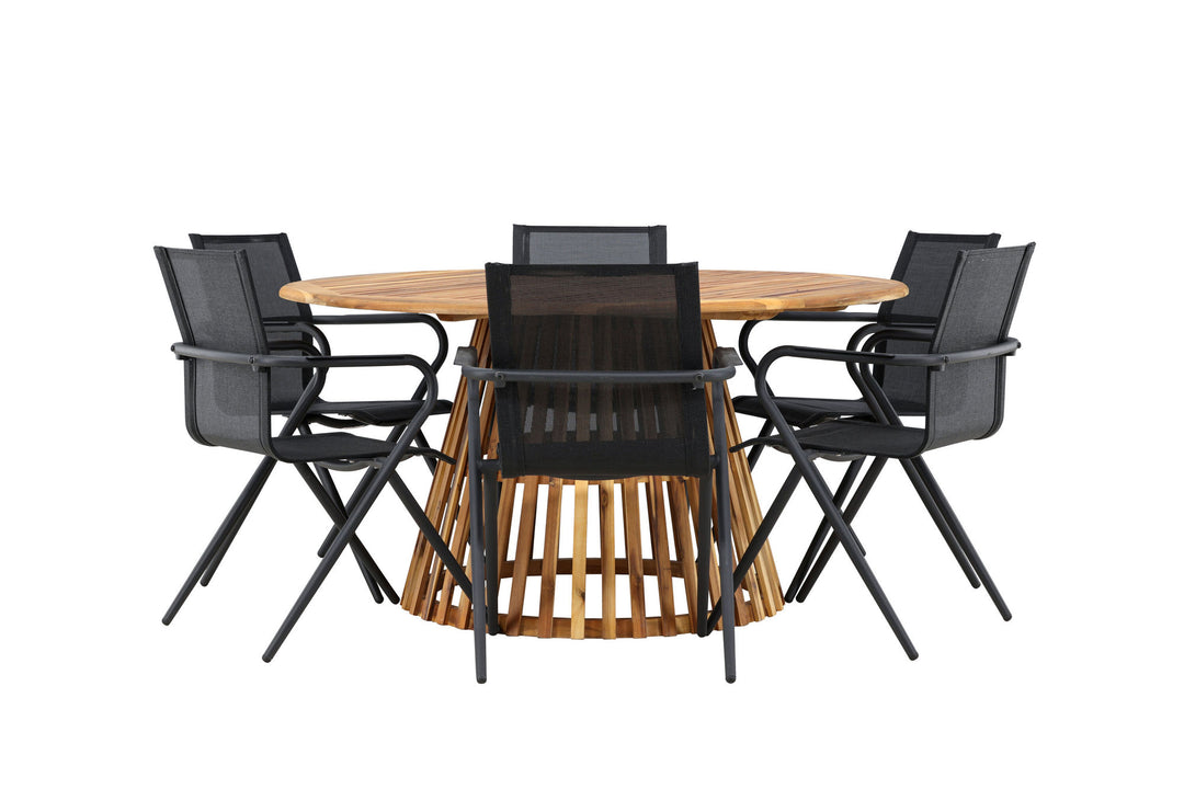 Venture Home Tucumán Dining Table - Acacia ø120 +Alina Dining Chair - Black Alu / Black Textilene _6