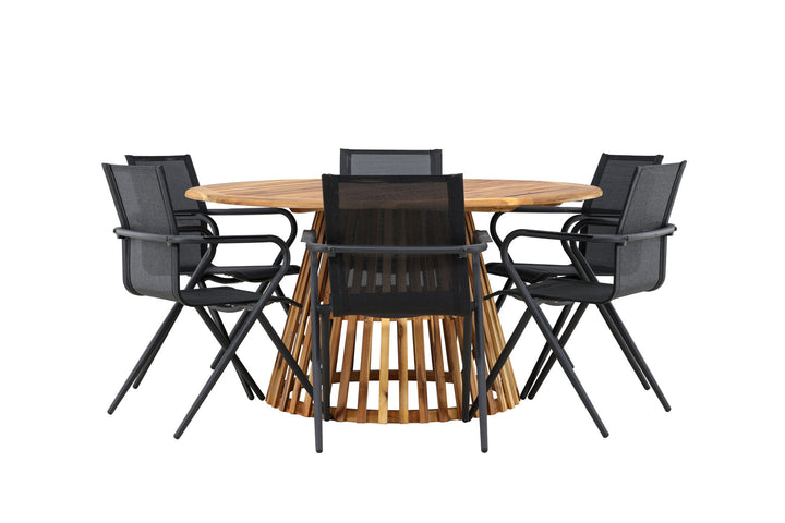 Venture Home Tucumán Dining Table - Acacia ø120 +Alina Dining Chair - Black Alu / Black Textilene _6