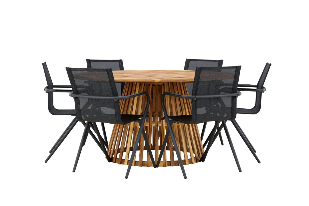 Venture Home Tucumán Dining Table - Acacia ø120 +Alina Dining Chair - Black Alu / Black Textilene _6
