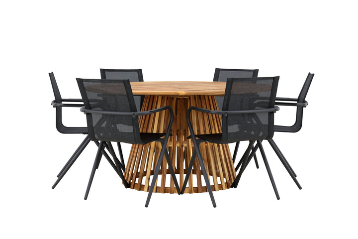 Venture Home Tucumán Dining Table - Acacia ø120 +Alina Dining Chair - Black Alu / Black Textilene _6