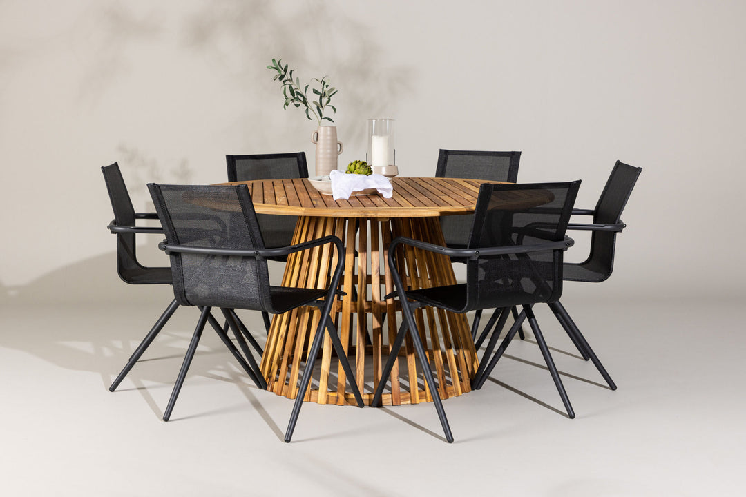 Venture Home Tucumán Dining Table - Acacia ø120 +Alina Dining Chair - Black Alu / Black Textilene _6