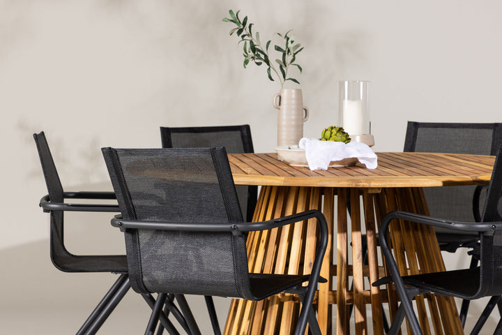 Venture Home Tucumán Dining Table - Acacia ø120 +Alina Dining Chair - Black Alu / Black Textilene _6