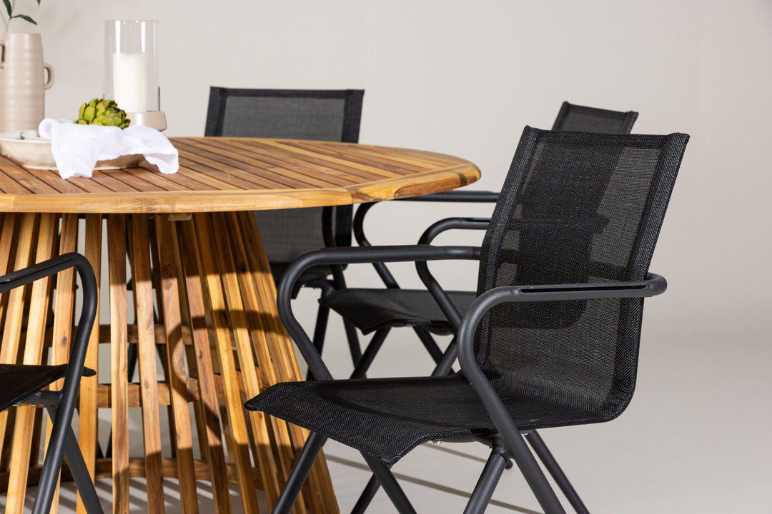 Venture Home Tucumán Dining Table - Acacia ø120 +Alina Dining Chair - Black Alu / Black Textilene _6
