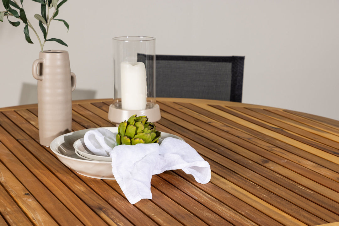 Venture Home Tucumán Dining Table - Acacia ø120 +Alina Dining Chair - Black Alu / Black Textilene _6