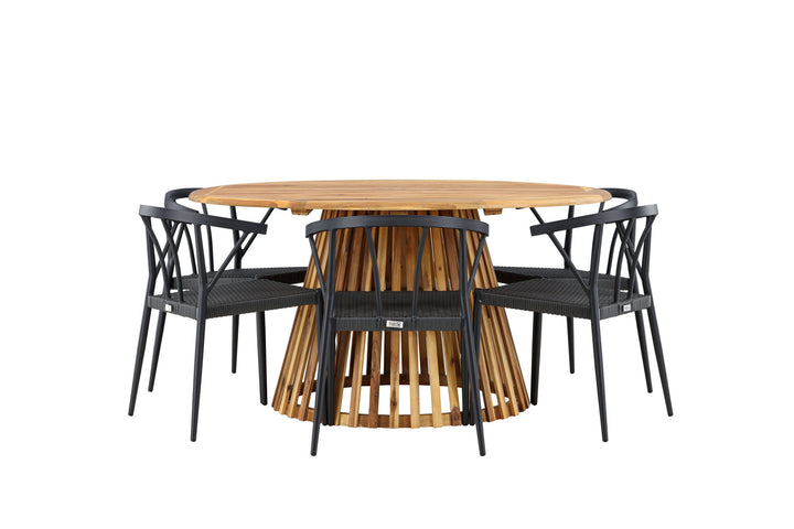 Venture Home Tucumán Dining Table - Acacia ø120 +Stina - Dining Chair- Black - Alu/wicker - NEED Higher Seat hegiht! _6