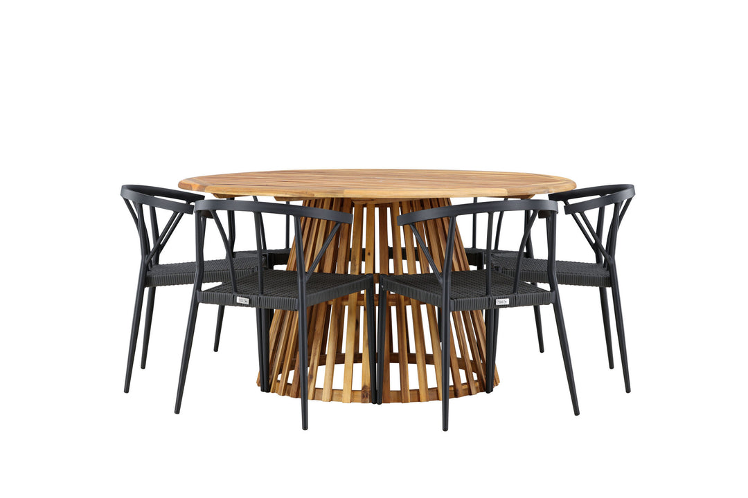 Venture Home Tucumán Dining Table - Acacia ø120 +Stina - Dining Chair- Black - Alu/wicker - NEED Higher Seat hegiht! _6