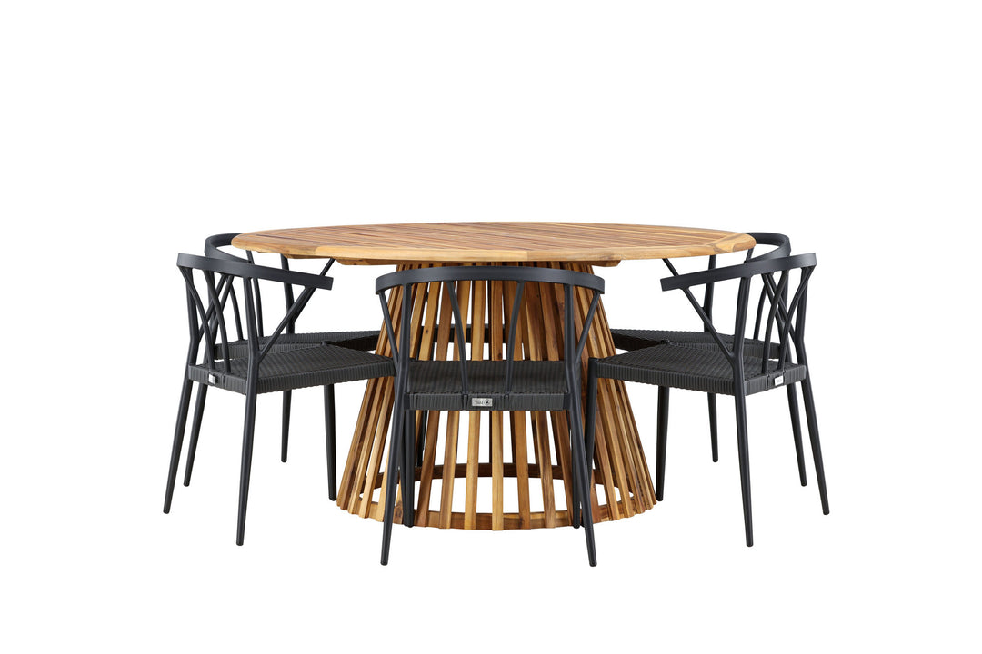 Venture Home Tucumán Dining Table - Acacia ø120 +Stina - Dining Chair- Black - Alu/wicker - NEED Higher Seat hegiht! _6